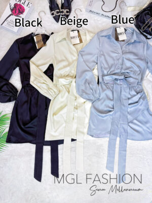 超值大促销Rm99 Now Rm69 Mocca气质唯美珠光绸缎衬衫连身裙 823672