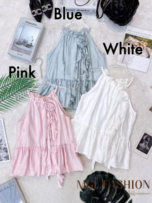 超值大促销Rm49 Now Rm15 Tiffany气质飘逸玫瑰花设计露肩长版上衣 M2096