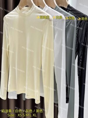 绝美新款开放少量现货Rm19 Only‼️ XSSMLXL #每人必备超百搭简约弹力网纱长袖内搭上衣 M58910