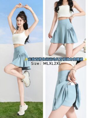 绝美新款开放少量现货Rm29‼️ MLXL2XL 版型绝美无敌百搭休闲运动风百褶弹力高腰裤裙 M60770