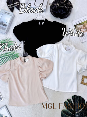 超值大促销Rm64 Now Rm35 Exclusive高质量极简风百搭泡泡袖高领时装上衣 22481