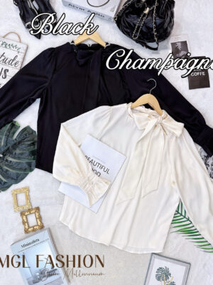 超值大促销Rm55 Now Rm35 独家高质量气质名媛风珍珠设计珠光绸缎衬衫 M2005