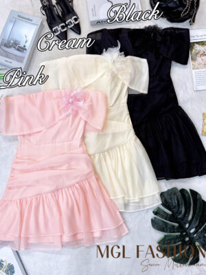 超值大促销Rm109 Now Rm29 AngelBerry气质名媛风花朵流光纱露肩连身裙 823808