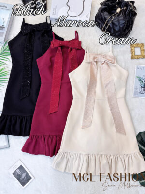 超值大促销Rm115 Now Rm89 Dressup高级感轻奢亮钻蝴蝶结设计连身裙 52909