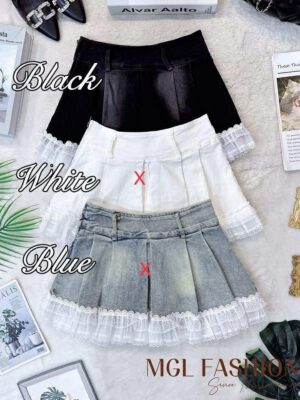 超值大促销Rm62 Now Rm39  Re＆Co时尚潮流蕾丝百褶牛仔中腰裤裙 M7013