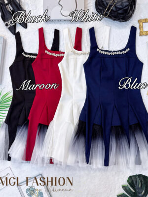 超值大促销Rm115 Now Rm89 高级轻奢法式赫尔本风亮钻设计渐变网纱连身裙小礼服 81632