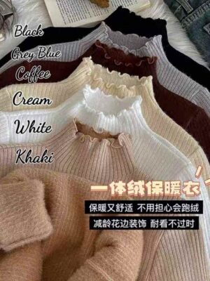 秋冬保暖系列 #Rm29 Only‼️ 秋冬保暖锁温木耳边高领貂绒毛编织打底保暖衣 M77223