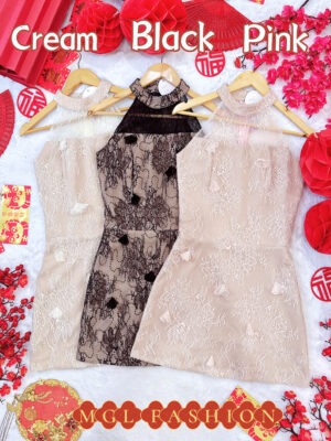 绝美新款上架Rm93-Rm3=Rm90 SML 轻奢名媛风闪亮蕾丝立体花削肩设计连身裙 81609
