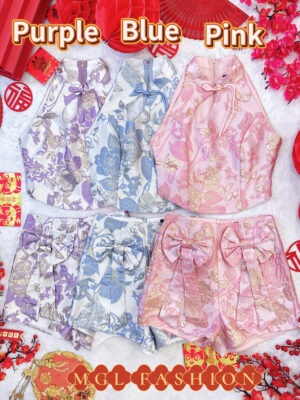 超值大促销Rm126 Now Rm99 Mocca新年绝美新中式金丝提花蝴蝶结设计旗袍套装 823883