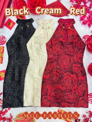 超值大促销Rm99 Now Rm75 Mocca新年复古风金丝玫瑰提花花纹修身旗袍连身裙 823813