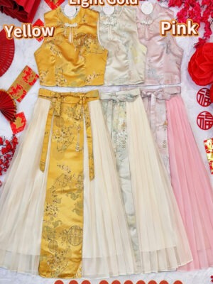 绝美新款上架Rm132-Rm3=Rm129 XSSMLXL 独家定制古典水晶盘扣提花雪纺长版马面裙旗袍套装 M62095