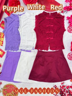 超值大促销Rm99 Now Rm75 Ivori新年气质显瘦新中式蕾丝旗袍上衣+显瘦伞摆高腰裙套装 6809