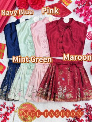 绝美新款上架Rm114-Rm3＝Rm111 SMLXL 新年时尚新中式提花旗袍上衣+金丝刺绣马面短裙套装 6772