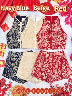绝美新款上架Rm109-Rm3＝Rm106 SML 新年时尚新中式短绒提花旗袍套装 98699