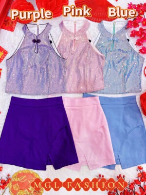 绝美独家旗袍上架Rm108-Rm3＝Rm105 XSSML 独家定制新中式闪亮亮人鱼幻彩亮片旗袍套装 M62086