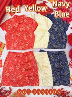 超值大促销Rm108 Now Rm79 Seven新年新中式龙纹金丝提花旗袍套装‎ 81154