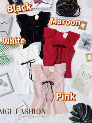 超值大促销Rm62 Now Rm42 Cheri时尚气质名媛风雪纺荷叶领设计长版时装上衣 2689