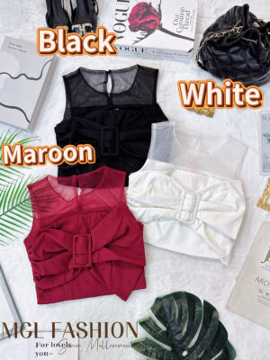 超值大促销Rm69 Now Rm49 Mocca时尚高级感名媛风网纱蝴蝶结设计时装上衣 25216