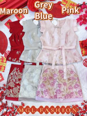 超值大促销Rm105 Now Rm79 Cheri新年新中式气质水晶吊坠中国结玫瑰提花旗袍套装 2752