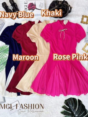 超值大促销Rm99 Now Rm75 Couture新年新中式气质唯美亮钻蝴蝶结中国领设计显瘦连身裙 111043