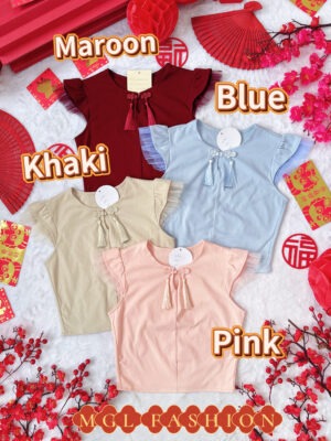 超值大促销Rm45 Now Rm29 Jamae新中式网纱荷叶袖流苏吊坠中国结棉质旗袍上衣 98744