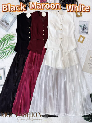 超值大促销Rm114 Now Rm85 Cheri气质名媛风流光纱长裙+时装上衣套装 2786