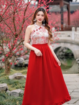 绝美新款上架Rm115-Rm3=Rm112 SML Ve Joy By Fashion 21新年新中式提花上衣+木耳裙摆西装高腰8分裙旗袍套装 23030