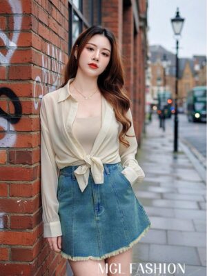 绝美新款上架 Rm69-Rm3=Rm66 SMLXL BLCouture简约百搭显瘦Aline牛仔高腰裙 121592