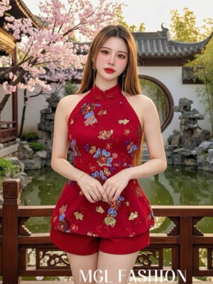 超值大促销Rm129 Now Rm99 Mocca 新年新中式亮片刺绣显瘦旗袍套装 25249