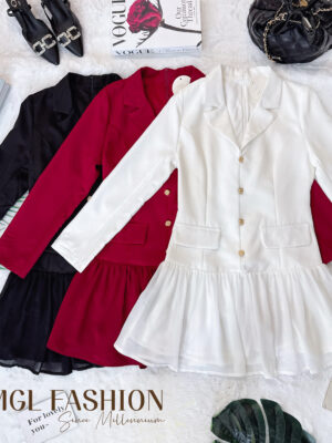 超值大促销Rm99 Now Rm75 Seven时尚高级名媛风显瘦西装雪纺拼接设计连身裙 81181