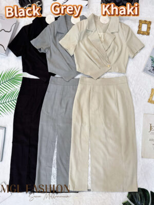 超值大促销Rm129 Now Rm99 Mocca时尚高级名媛风修身西装八分高腰裙套装 17185