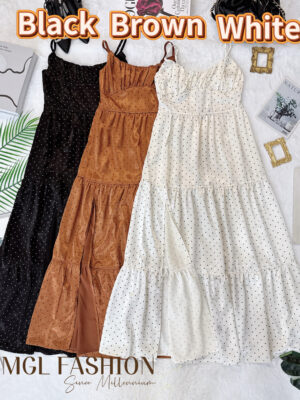 超值大促销Rm89 Now Rm65 LaDolce气质复古名媛风露腿设计绸缎波点长裙 510487