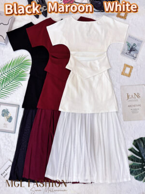 超值大促销Rm105 Now Rm79 Cheri气质名媛风罗马面料露肩设计雪纺长裙套装 2680