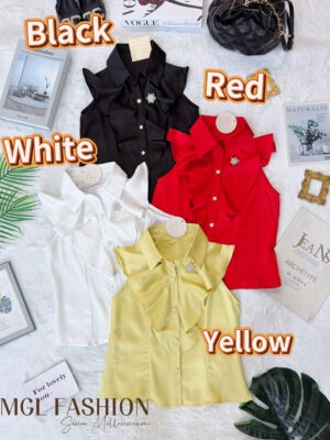 超值大促销Rm63 Now Rm43 Poshcode时尚高级轻奢名媛风绸缎荷叶设计时装上衣 14575