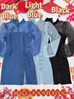 超值大促销Rm102 Now Rm69 Cheri新年新中式欧根纱设计修身牛仔旗袍连身裙 2640