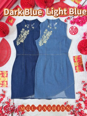 超值大促销Rm99 Now Rm69 Cheri新年新中式国风牛仔绣花修身连身裙 2702
