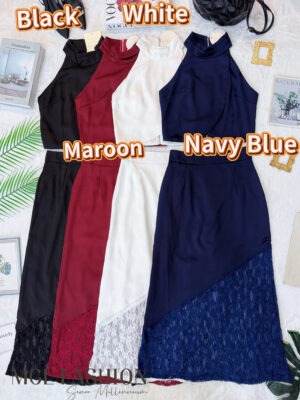 超值大促销Rm102 Now Rm79 Impress气质唯美名媛风蕾丝拼接绸缎设计修身长裙礼服晚装套装 6854