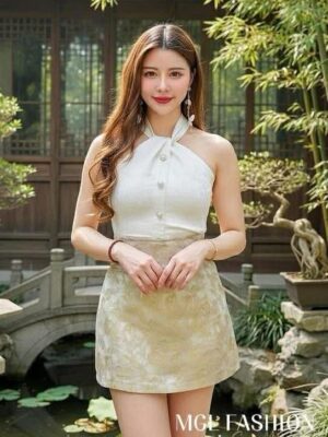 超值大促销Rm65 Now Rm25 PoshCode新中式气质简约百搭提花高腰短裙 50006