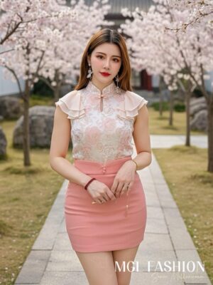 超值大促销Rm119 Now Rm39 Exclusive新年新中式气质时尚金丝提花雪纺荷叶袖设计旗袍套装 22657