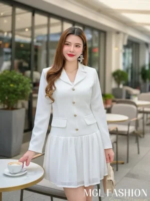 超值大促销Rm99 Now Rm39 Seven时尚高级名媛风显瘦西装雪纺拼接设计连身裙 81181