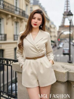 超值大促销Rm84 Now Rm39 Jamae时尚高级名媛风西装领口设计七分长袖连身裤 98778