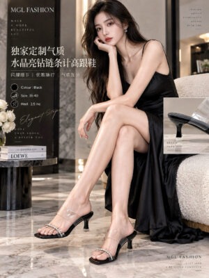 超值大促销Rm69 Now Rm29 独家定制气质百搭水晶亮钻链条计高跟鞋 M530-1