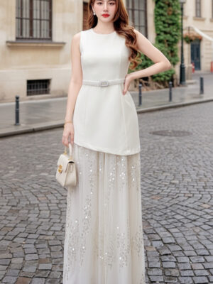 绝美新款上架 Rm125-Rm3=Rm122 SML Cheri 高级感闪亮亮片雪纺网纱设计修身显瘦晚装长裙礼服 2809