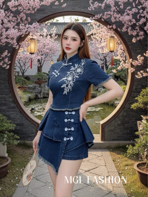 绝美新款上架Rm129-Rm3=Rm126 SML Dressup 新年新中式时尚牛仔旗袍套装 528104
