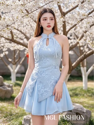 绝美新款上架Rm119-Rm3=Rm116 SML PoshCode 新年新中式网纱刺绣旗袍套装 21842