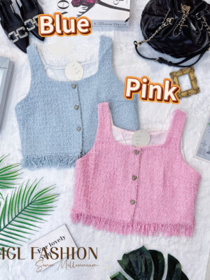 绝美新款上架 Rm52-Rm3＝Rm49 SML Tiffany 气质唯美名媛小香风流苏时装上衣 M8195