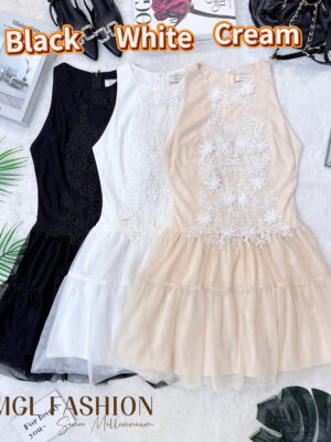 绝美新款上架 Rm89-Rm3＝Rm86 SMLXL Impress气质唯美水溶蕾丝网纱连身裙 7042