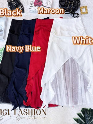 绝美新款上架 Rm80-Rm3=Rm77 SMLXL Seven 气质唯美飘逸荷叶网纱设计高腰九分裙 82844