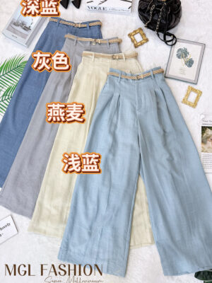 绝美新款上架 Rm69-Rm3＝Rm66 SML Tiffany 时尚百搭muji风显瘦棉麻西装高腰阔腿长裤 M25373