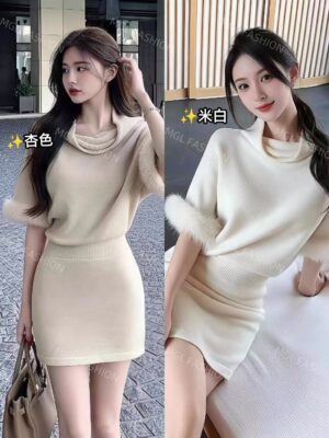 #超值预定开放少量现货 Rm39 Only～🩷 时尚气质名媛风羽毛修身设计编织连身裙 M156443